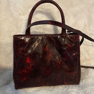 Vintage Fiocchi Red Snakeskin. Leather Satchel with crossbody Made In Italy